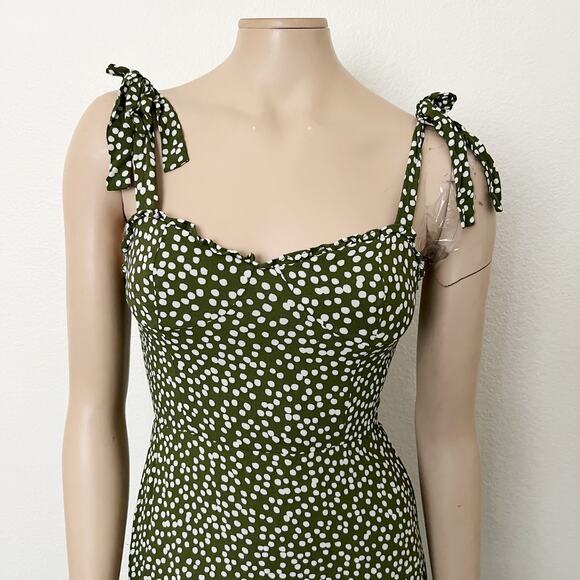 [Reformation] Christine Green White Polka Dot Mini Dress Ruffle Sweetheart Sz 6 - Picture 4 of 11